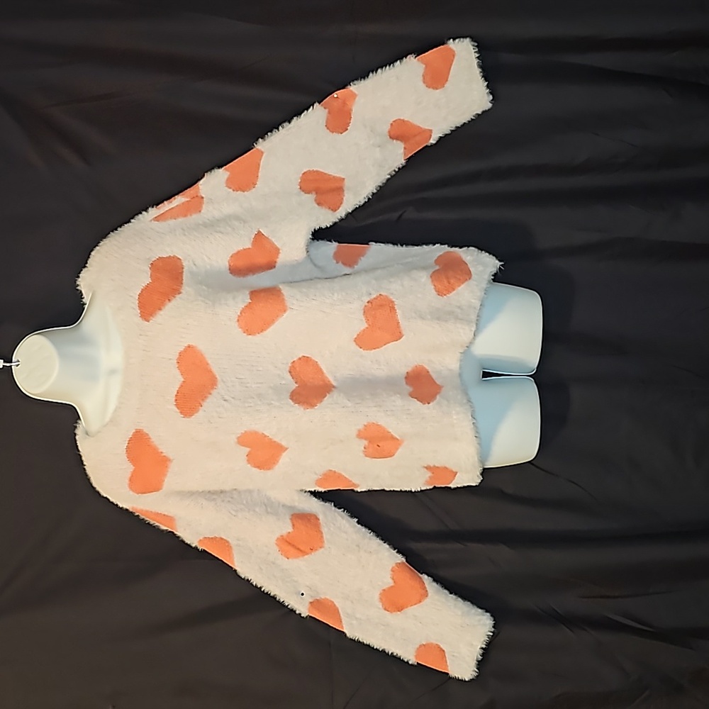 JustFab Fuzzy Sweater with Hearts